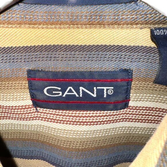 GANT Brown and Green Chelsea Twill Button Down Shirt Size M - Picture 2 of 9